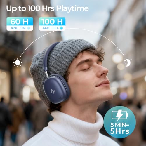 Image of havit Space S1 Hybrid Adaptive Noise Cancelling Headphones, 100H Playtime, 45dB ANC, Bluetooth 6.0, LHDC Hi-Res Audio, Over Ear Wireless Headphones with App EQ, Dual Device, for Travel, Office, Home