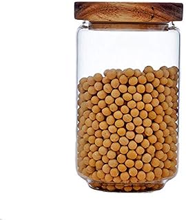 Keledz Glass Storage Jar with Wood Lids, Airtight Sealed Clear Borosilicate Glass Canister