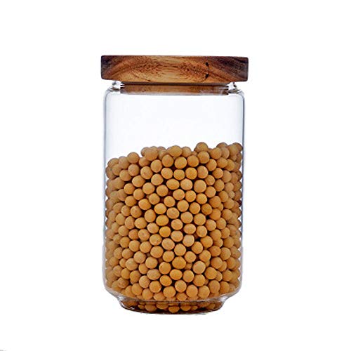 Keledz Glass Storage Jar with Wood Lids, Airtight Sealed Clear Borosilicate Glass Canister