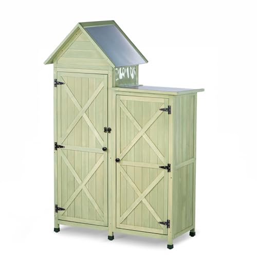 FTCBNet Outdoor Storage Cabinet - Waterproof Metal Roof & Wooden