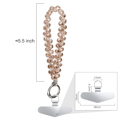 Image of TENOC Beaded Phone Wrist Strap, Gold | Cellphone Lanyard Chain, Sparkling Wristlet Bracelet, For Women
