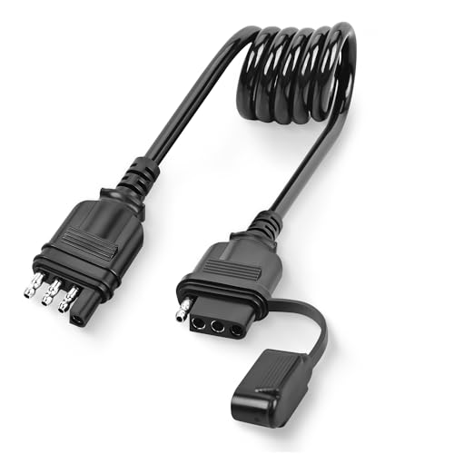 Nilight 4 Way Flat Trailer Coiled Extension Cable 3 Feet Heavy Duty Jacket Male and Female Wiring Harness Adapter 36" Stretchable 18AWG Vehicle-Side & Trailer-Side Cord