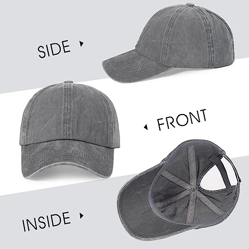 Image of HH HOFNEN Ponytail Hat for Women Washed Distressed Baseball Cap Ponycaps