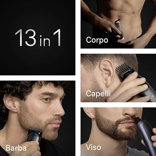 Braun Rifinitore All-In-One Series 7 AIO7565, Rasoio Elettrico Barba E Capelli 13In1 Con Lama ProBlade E Tecnologia AutoSense, 120 Min. Di Autonomia, Pettini Aree Sensibili E Sfumatura, Wet&Dry, Blu - Immagine 2