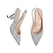 MUCCCUTE Silver Heels for Women Slingback Kitten Heels Closed Toe Glitter Rhinestone Women's Pumps Stiletto Bridal Sandals for Prom Wedding Dating Size 8