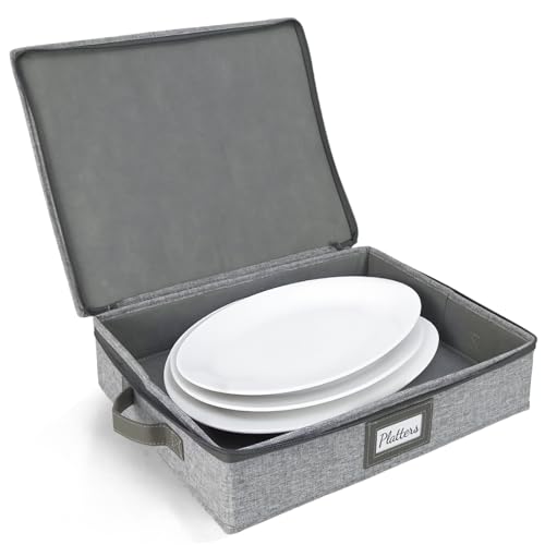 HOMELUX THEORY Platter Storage Box, Hard Shell China Container, Light Gray