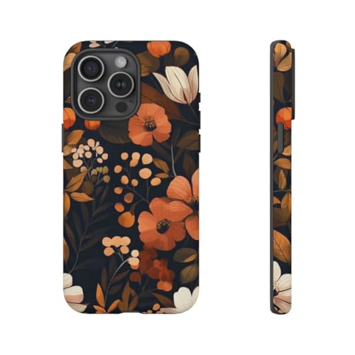 Coque rigide mate iPhone 15 Pro Max fleurie marron anti-choc
