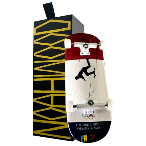NOAHWOOD PRO Fingerboard Complete (5-Layer Colour Maple Wooden Pro Concave 34.5 x 98mm Handmade Deck + 34mm White Prince1G White Trucks + Crown Wheels ii) 2024 Olympic Paris ii