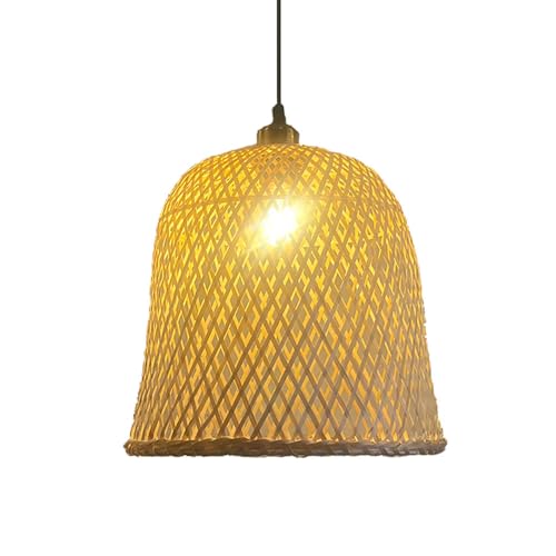 Lámpara colgante de mimbre y ratán estilo rústico moderna con forma de campana de una luz