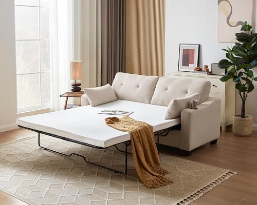 CHIC HOUSE Pull Out Sofa Bed, Full Size Sleeper Sofa, 2-in-1 Convertible  Corduroy Couch with USB Charging, Memory Form Couch for Living Room,