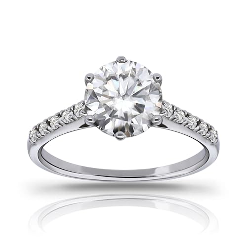 Hoops & Loops 925 Sterling Silver Round-Cut 3.00 Carat Cubic Zirconia 6-Prong-Set Solitaire Engagement Bridal Wedding Band Ring for Women | Silver, Yellow Gold, Rose Gold