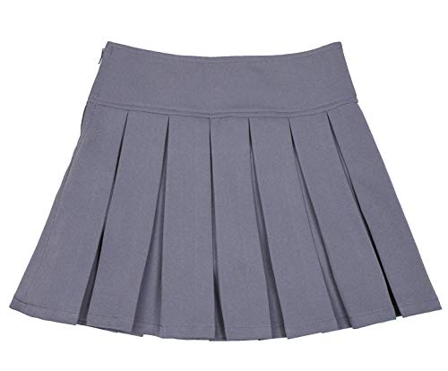 image for Bienzoe Girl's Classical Pleated School Uniform Dance Skirt Grey Size 