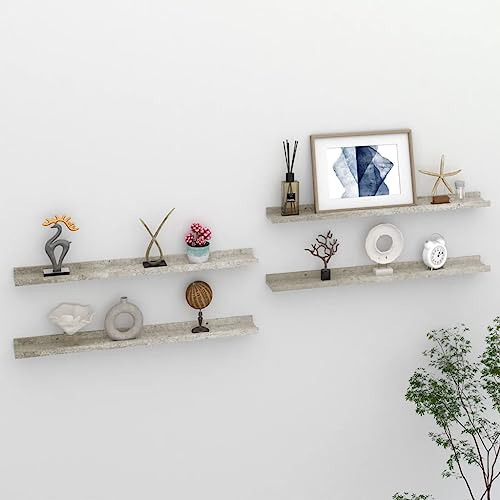 UJCHVHN Estantes de pared 4 unidades, color gris hormigón, 80 x 9 x 3 cm, estantes de pared y repisas