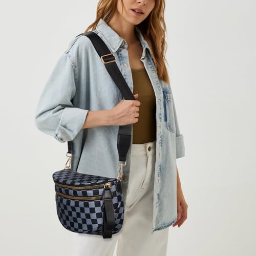 Image of hibear Checkered Crossbody Bag Spacious Bum Bags for Women Nylon Crossbody Fanny Packs Checkered Purse Belt Wallet