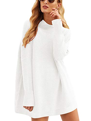 Prinbara Women s Long Sleeve Turtleneck Sweater Dress Loose Fitting Knit Pullover Dress White 2PA77-baise-M