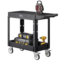 VEVOR Werkzeugwagen, 250 kg Tragkraft, Werkstattwagen, Mehrzweckwagen aus Kunststoff mit Zwei Ablagen & 360°-Lenkrollen (2 mit Bremse), geeignet für Lager, Garage, Reinigung, 1015x450x850 mm