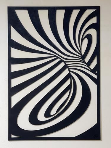 Illusion optique art abstrait décoration murale en bois noir design géométrique