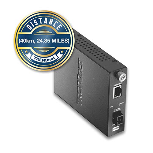 Image of TRENDnet Intelligent Fiber Media Converter 1000Base-T to 1000Base-LX Dual Wavelength Single Mode SC Fiber (40 km / 24.85 Miles), Fiber to Ethernet Converter, RJ-45, Lifetime Protection, TFC-1000S40D5