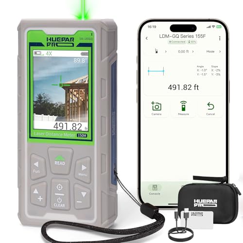 Huepar Pro Laser Measuring Tool, 495Ft Outdoor Laser Measure with Camera & Bluetooth Connected
