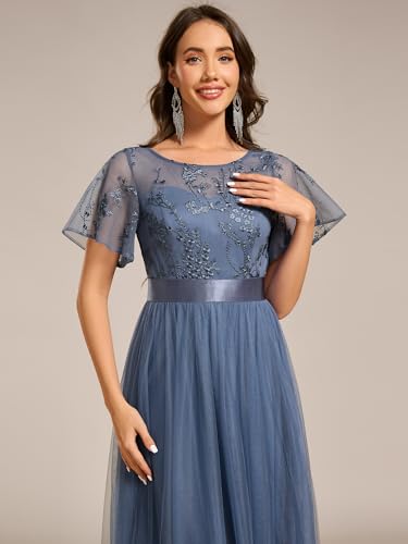 Image of Ever-Pretty Women's Round Neck Lace Embroidered Short Sleeve A Line Tea-Length Cocktail Dress 02293
