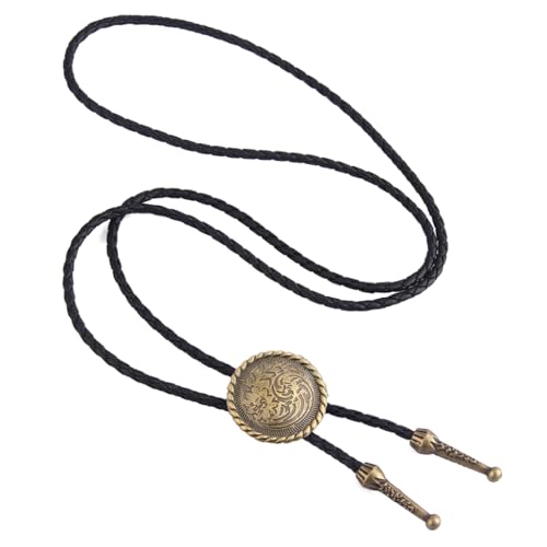Image of Joxevyia Bolo Tie for Men Vintage Cow Skull Leather Rope Western Cowboy Necktie Vintage Bola Tie Gift for Him