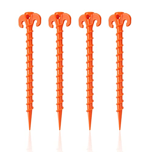 Canopy Stakes Canopy Anchor Beach Tent Stakes Heavy Duty Screw Shape 25 cm 10 inch - 4 Pack Orange …