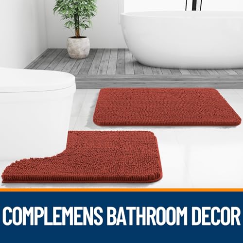 Image of OLANLY Bathroom Rugs Sets 2 Piece, Soft Absorbent Chenille Bath Mats and U-Shaped Contour Toilet Rug Set, Machine Washable Bath Carpet, Home Decor Accessories(24 inchx16 inch+24 inchx20 inch, Rustic Terracotta)