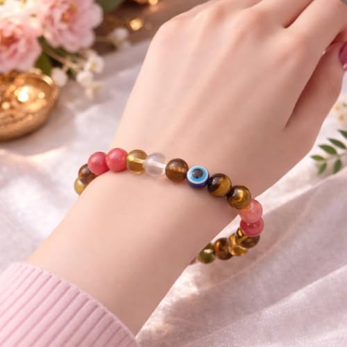 Image of Leo (Simha) Crystal Bracelet for Men & Women | Sunstone Tiger Eye Citrine Quartz Evil Eye | Zodiac Healing Bracelet for Confidence Success Protection Wealth Energy
