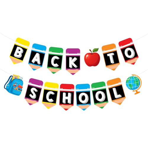 Back to School Decorations Banner Pre-Assembled Welcome Back to School Hanging Pencils Banners Garlands Welcome Sign for First Day of School Classroom Party Decorations