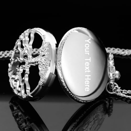 Image of Tiong Pocket Watch Hollow Tree of Life Design Roman Numerals Engraved Bible Verse Quartz Pocket Watch with Chain Custom Pocket Watch Birthday Gifts
