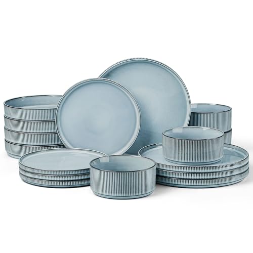 LIANYU 16-Piece Stoneware Dinnerware Set, Slate Blue