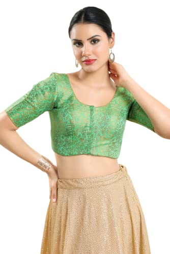 Image of Vamas Women's Brocade & Georgette Padded Self Design Half Sleeve Readymade Saree Blouse (X-1126.ELB)