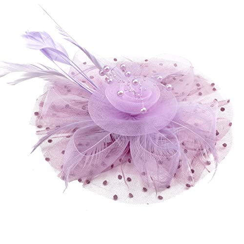 Image of DRESHOW Fascinators Hat Flower Mesh Ribbons Feathers on a Headband and a Clip Tea Party Headwear for Girls and Women