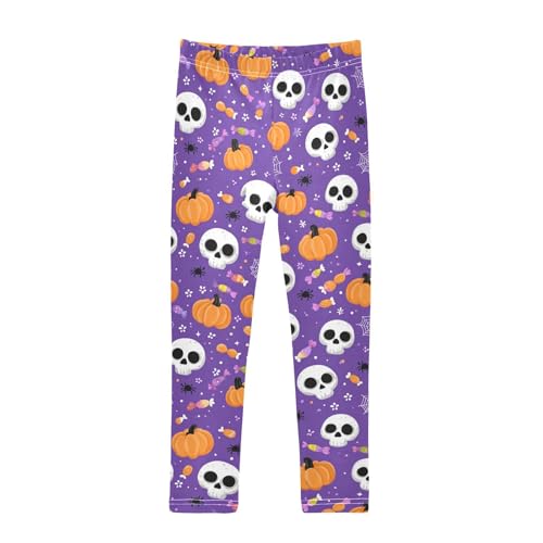 Spider Web Skull Pumpkin Candy Purple Girls Leggings Soft Stretch Workout Yoga Dance Pants for Kids Casual Tights