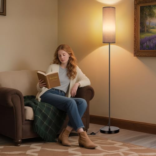 Image of FRIDEKO HOME Grey Shade Floor Lamp, Simple Design with Foot Pedal Switch, Small Tall Lamps for Living Room Bedroom Office, Corner Floor Stand Light with Black Pole Lamp (No Bulb /No Remote)