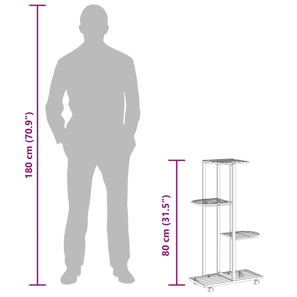 Portafiori a 4 ripiani con ruote, 44 x 23 x 80 cm, in ferro bianco, scaffale per piante per balcone, terrazza, soggiorno, multipiano, per vaso ed erbe aromatiche
