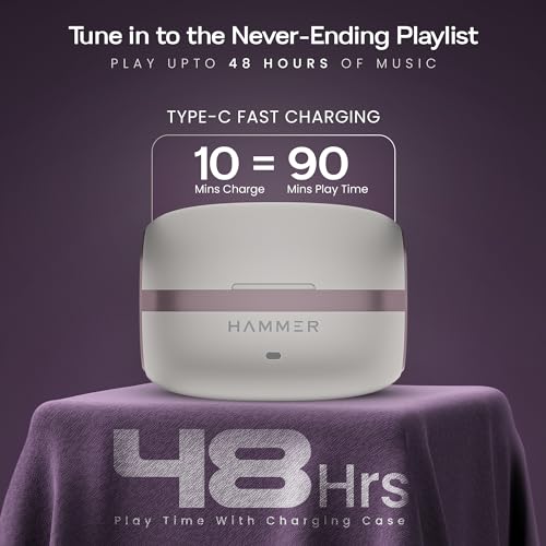 Image of (Refurbished) HAMMER Stellar Enc(Environmental Noise Cancelation)In-Ear Tws With 4 Mics For Crystal Clear Calling, Playtime 48 Hrs, Bt 5.3, Type-C Fast Charging,Metallic Tri-Color Shade, Driver Deep Bass,(Cream)