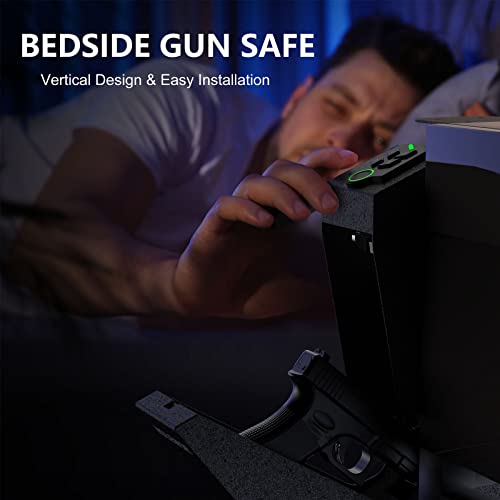 Image of HOLEWOR Gun Safe, Biometric Gun Safe for Handgun Drop Down Pistol Safe Mounted Single Handgun Safe with Fingerprint, Passcode, Key Access for Nightstand, Desk, Bedside