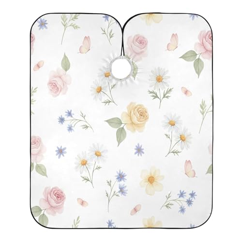 Capa para cortar cabello impermeable con estampado floral amarilla, profesional para barbero con cierre ajustable de broche miniatura 2