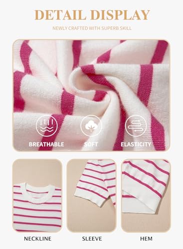 Image of Eytino Women Plus Size Sweater Tops Short Sleeve Crewneck Striped Tshirts Casual Summer Blouses Shirts(1X-5X)