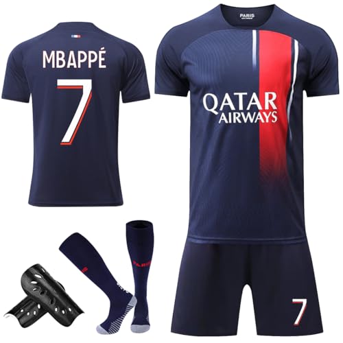 Conjunto de camiseta de fútbol para niños, camiseta de fútbol nº 7, con camisetas, pantalones cortos, calcetines y rodilleras, 24, 22