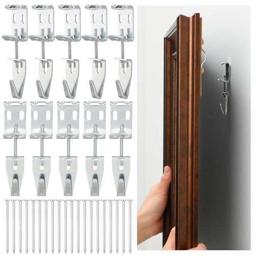 Image of Blulu 10 Pcs Adjustable Picture Hangers J Hooks Mirror Hanging Kit with Hangers Hooks for Mirrors Pictures Frame Supports up to 100 Lbs