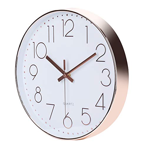 Image of jomparis 13.5 Inch Rose Gold Wall Clock Silent Non-Ticking Quartz Sweep Decorative Battery Operated Wall Clocks