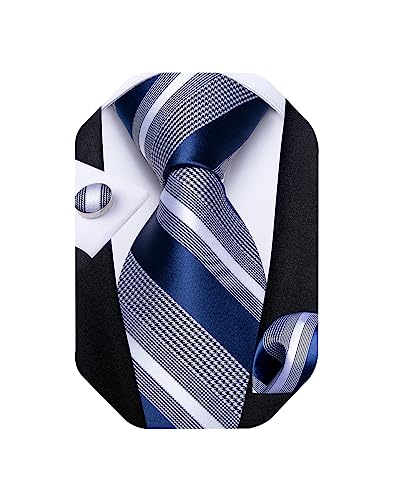 Image of DiBanGu Extra Long Tie for Men 63 inch XL Silk Necktie Set | Pocket Square and Cufflinks, Big and Tall, Jacquard Woven, Gift Box, Paisley /Plaid /Solid /Striped, for Weddinng Party Business
