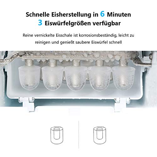 VINGO Eiswürfelmaschine Edelstahl, Eismaschine mit Kompressor, 12 kg 24 h, 6 Minuten Produktionszeit, 3 Würfelgrößen, 2… – Bild 4