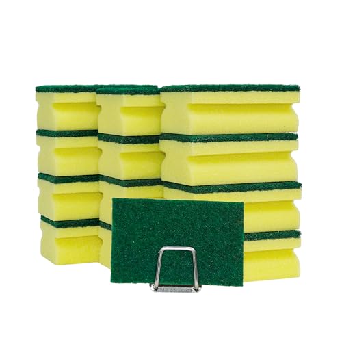 Image of Sponges, Eco Non-Scratch Scrub Pads, Dish Scrubber for Cleaning Kitchen and Dish Cleaning,12 Scrubbing Sponges+ Draining Rack