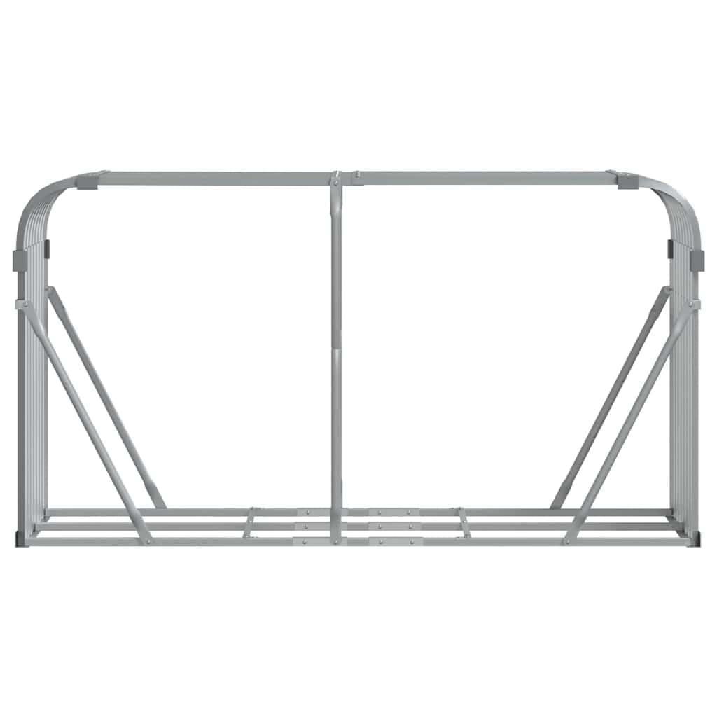 Stojak na drewno kominkowe, jasnoszary, z ocynkowanej stali, 180 x 45 x 100 cm, z 2 haczykami, regał na drewno kominkowe, regał na drewno opałowe, stojak na drewno opałowe, do pieca, tarasu