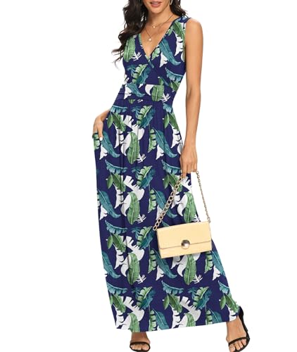 Image of LILBETTER Women Sleeveless Deep V Neck Loose Plain Long Maxi Casual Dress