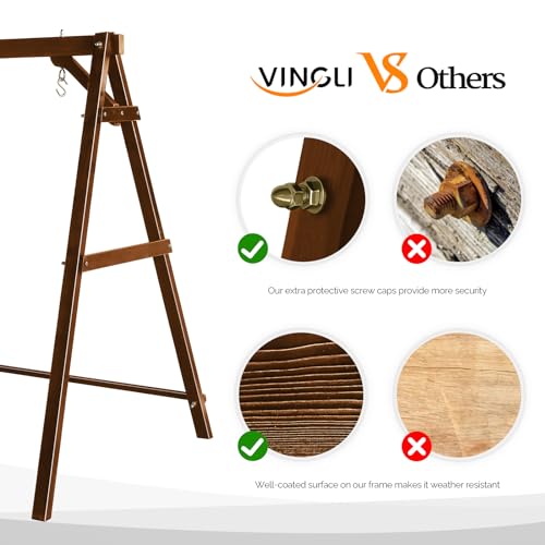 Image of VINGLI 6.9FT Wooden Porch Swing Frame for 5FT Swing, Rustic