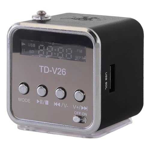 Mini Radio FM 88-108 MHz/Altavoz 3W - Portátil, Recargable, Inalambrico | Bluetooth 5.0, USB, MicroSD, Aux | Compacto con Antena Extensible (Negro)